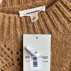 Eesome Brown Crew Neck Sweater with Ribbed Knit